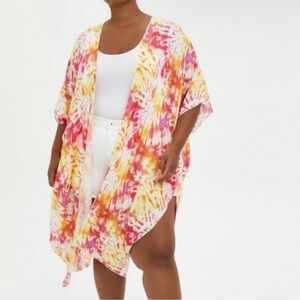 Torrid pink and yellow tie dye duster kimono 1x 14-16. d19